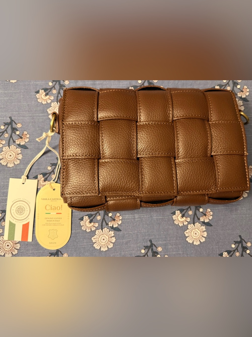 Viola Castellani Woven Leather Crossbody Bag – Brown – NWT